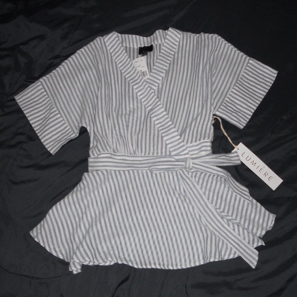 Blue and White Striped Wrap Top